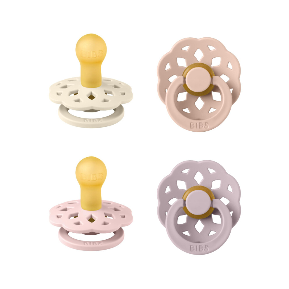 Bibs Boheme Soother 4-Pack. Bpa Free Dummy Pacifier, Round Nipple. Natural Rubber Latex, Made In Denmark, Size 1 (0-6 Months), Dusky Lilac Mix