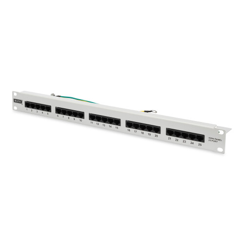 Digitus patch panel - 19-inch - Cat-3 - For ISDN - 25-port RJ45 - Unshielded - Patch panel - Rack mount 1U - Grey