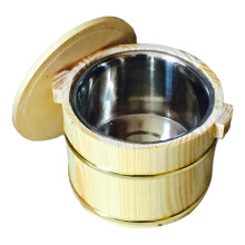 Wooden Sushi Rice Mixing Bowl with Lid, 18cm Traditional Storage Keeps Rice Fresh