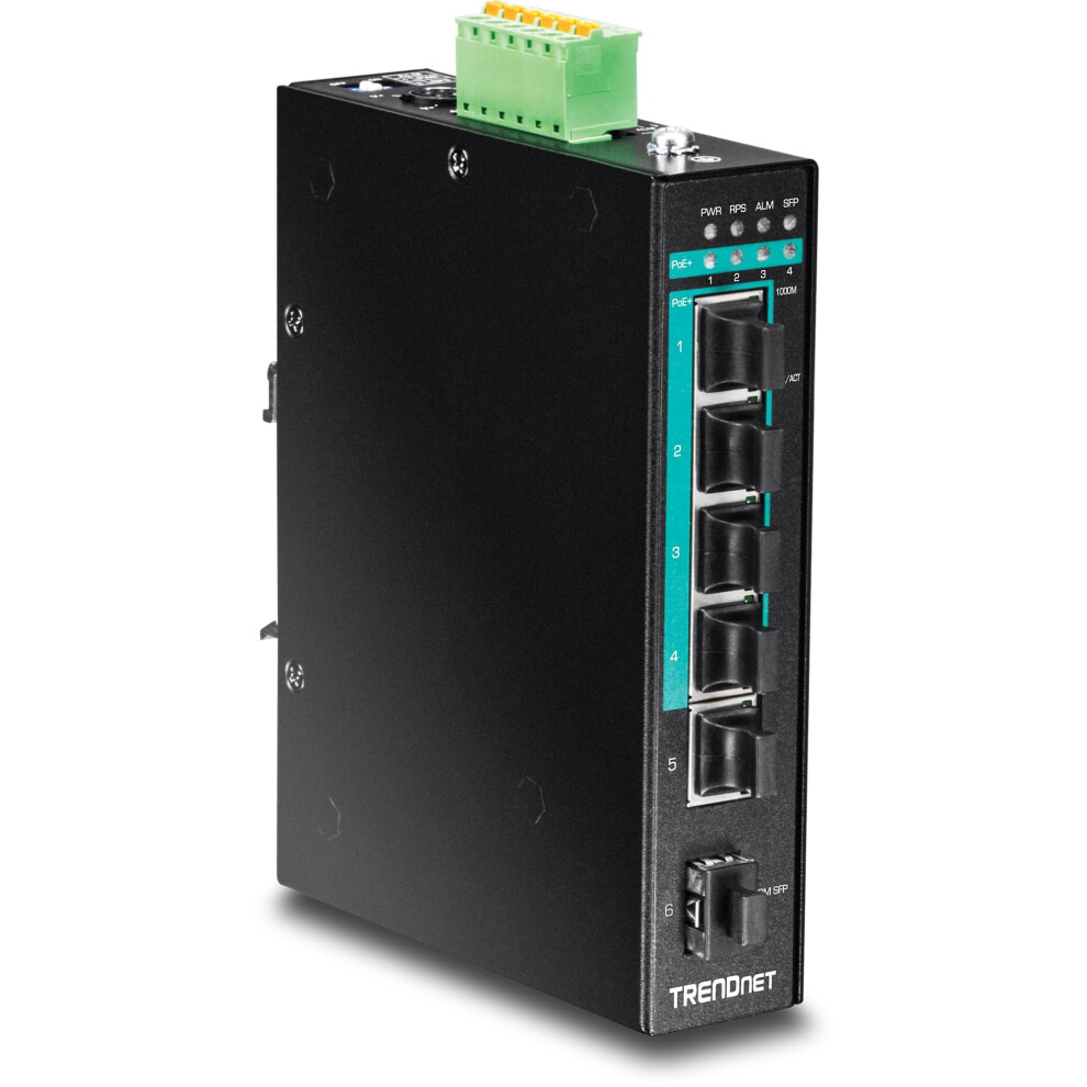 Trendnet 5-Port Hardened Industrial Gigabit Poe+ Din-Rail Switch, Ti-Pg541, 120 W Power Budget, 1 X Sfp Slot, Ip30 Rated Ethernet Unmanaged Switch, 5051222446089
