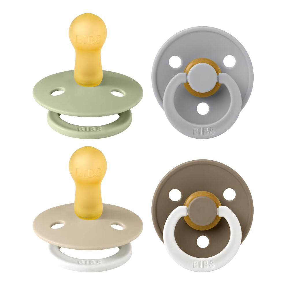 Dummies Colour 4-Pack, Bpa Free Dummy Pacifier, Round Nipple Soothers, Natural Rubber Latex, Made In Denmark. 6-18 Months (Pack Of 4), Vanilla Bibs