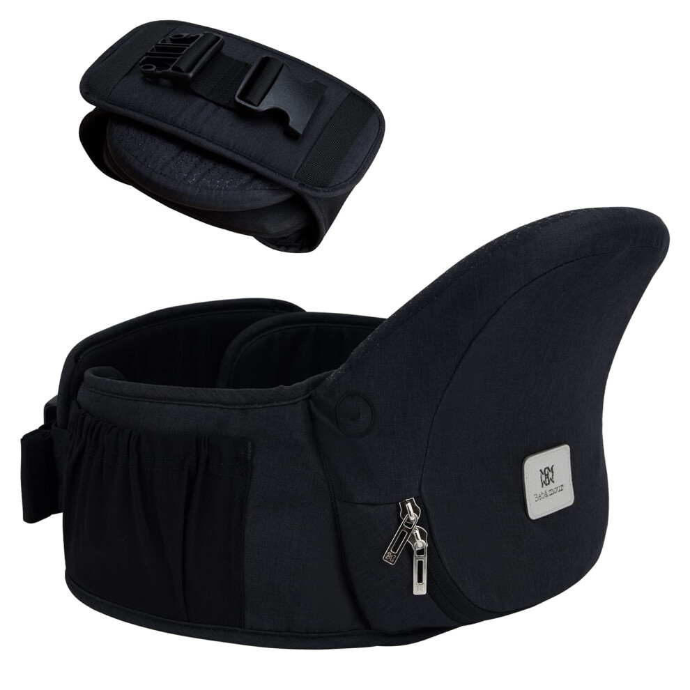 Bebamour Baby Carrier Hip Seat 0-36 Months Lightweight 3 In 1 Baby Carrier Newborn To Toddler Hipseat (With Waist Extender, Fold Series, Black)
