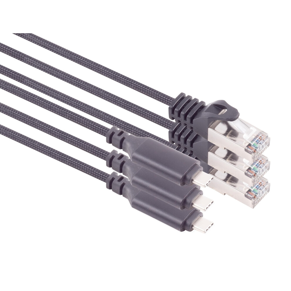 1Attack.de 2M Usb-C To Lan Adapter Cable, Pack Of 3 Cables, 1 Gbit Data Transfer, Usb C 3.1 To Rj45 Ethernet Cat6 Cable, Compatible With Smartphone, 5051222445914