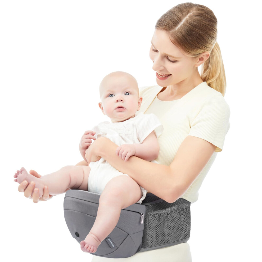Bebamour Baby Carrier Hip Seat 0-36 Months Lightweight 3 In 1 Baby Carrier Newborn To Toddler Hipseat (With Waist Extender, Foam Series, Grey)