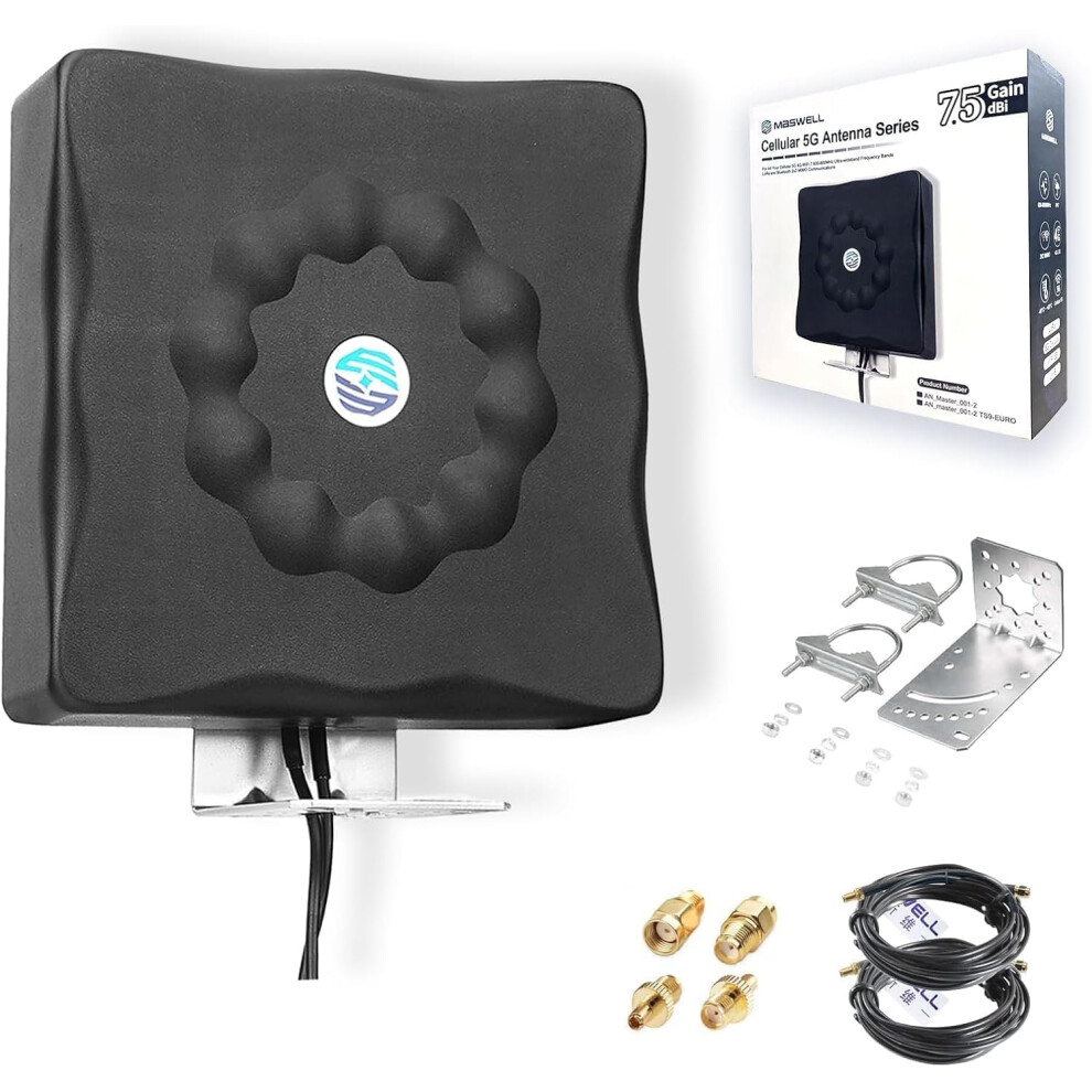 Maswell Outdoor Antenna 4G/5G 2X2 Mimo, Up To 7.5 Dbi 600-8000Mhz Cross-Polarization 5Ga/5G Nr, Wifi 6E/7 Ready, Optimized For Outdoor Router Signal 5051222446584