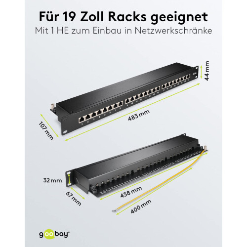 Goobay 90854 CAT 6a 48.3cm Patch Panel, 24 Port, Black 2