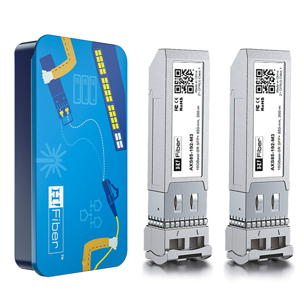 H!Fiber.com ?2Pack? 10Gb Sfp+ Multimode Transceiver(300M, 850Nm), 10Gbase Sfp+ Sr Lc Module For Intel E10gsfpsr, Ubiquiti, Netgear 5051222450154