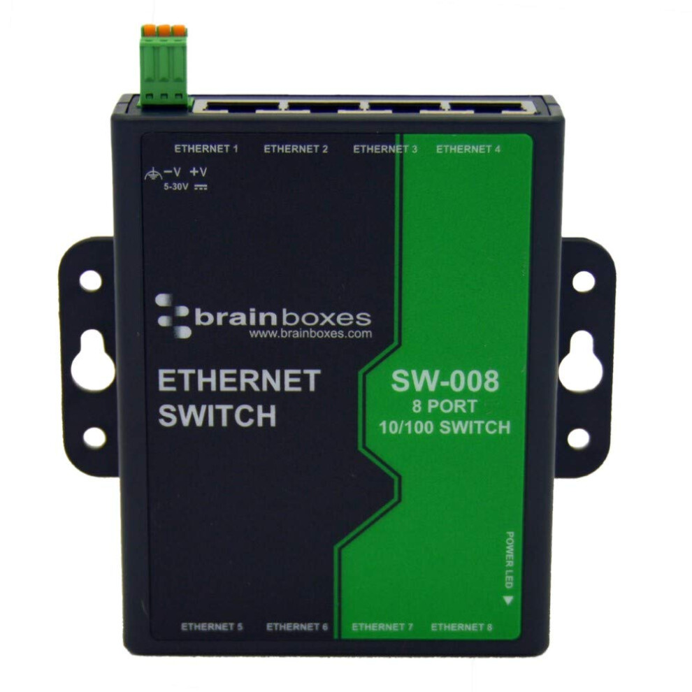 Brainboxes 8 Port Unmanaged Ethernet Switch Wall Mountable, Industrial,Sw-008 Light 5051222448007