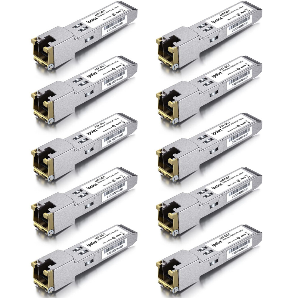 Ipolex 10 Pcs 1G Sfp To Rj45 Copper Transceiver, 1000Base-T Mini Gbic Rj-45 Sfp Module Compatible With Cisco Glc-T/Sfp-Ge-T, Meraki Ma-Sfp-1Gb-Tx, 5051222449394