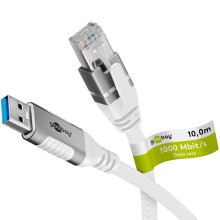 Goobay 10 m LAN to USB Cable 1 Gbit Data Transfer - USB A 3.0 to RJ45 Ethernet CAT 6 Cable Connects Router and Notebook or PC - LAN Cable Adapter for
