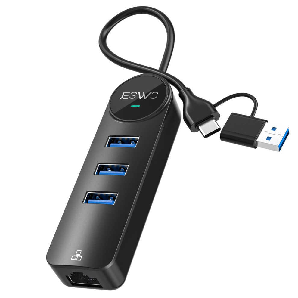 Jeswo Usb A/C To Ethernet Adapter, 4-In-2 Usb C Hub With 1000Mbps Gigabit Ethernet +3 Usb 3.0 Ports, Rj45 Lan Network Adapter For Mac Os, Chrome Os, 5051222451038