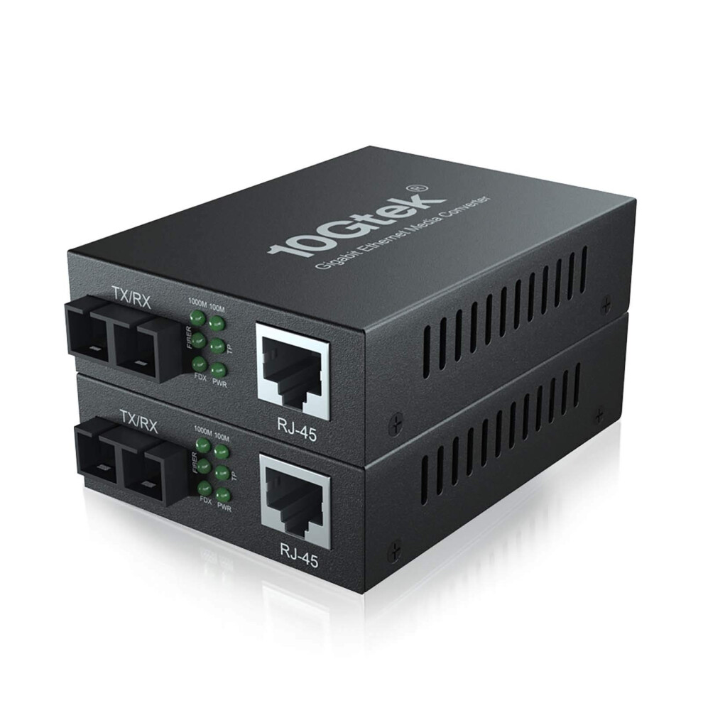 10Gtek [2 Pack] Gigabit Ethernet Media Converter With A Built-In 1Gb Singlemode Sc Transceiver, 10/100/1000M Rj45 To 1000Base-Lx, Up To 20Km, With A 5051222456316