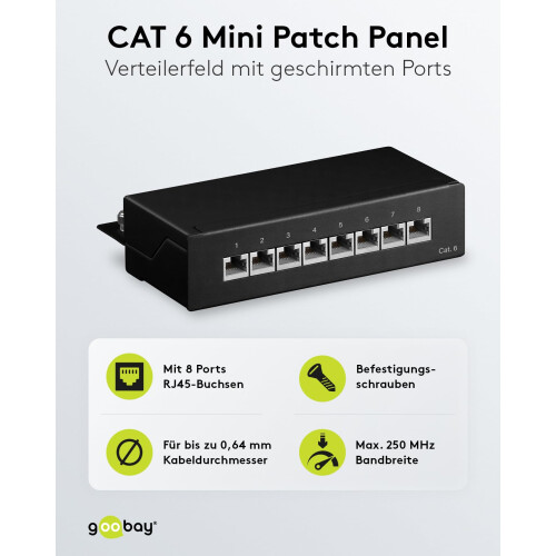 Goobay 96105 CAT 6 Mini/Desktop Patch Panel, 8 Port 1
