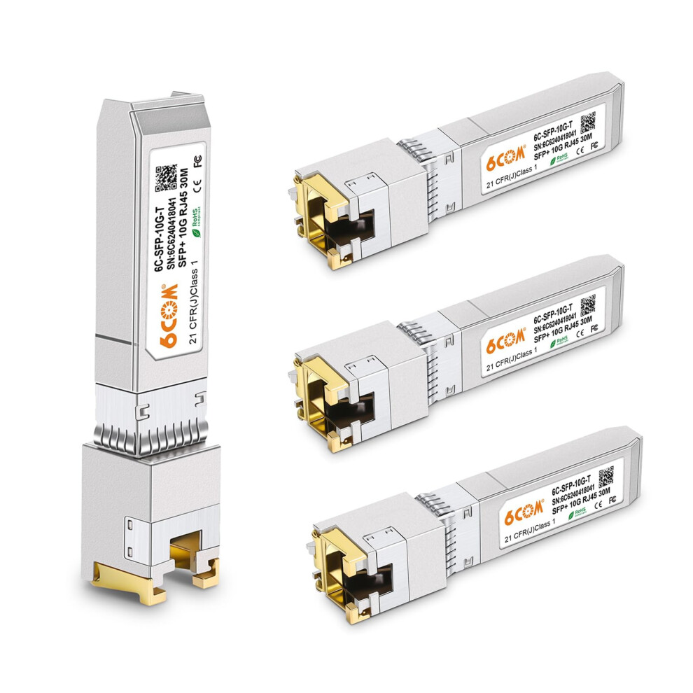6Comgiga 4 Pack 10Gbase-T Sfp+ Transceiver, Sfp+ Rj45 Copper Module For Cisco Sfp-10G-T-S, Ubiquiti Uf-Rj45-10G, Netgear, D-Link, Supermicro, Tp-Link, 5051222456484