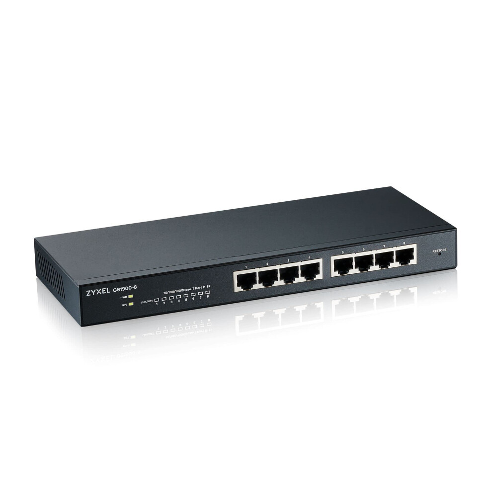 Zyxel 8-Port Gigabit Switch | Smart-Managed | Desktop/Wallmount | Fanless | Vlan, Igmp, Qos | [Gs1900-8] 5051222454312