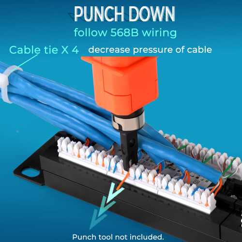 Patch Panel 24 Port Cat6 10G Support, Rapink Network Patch Panel UTP 19-Inch, Wallmount or Rackmount 1U Ethernet Patch Panel Punch Down Block for 2