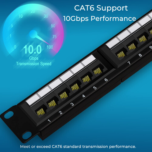 Patch Panel 24 Port Cat6 10G Support, Rapink Network Patch Panel UTP 19-Inch, Wallmount or Rackmount 1U Ethernet Patch Panel Punch Down Block for 1