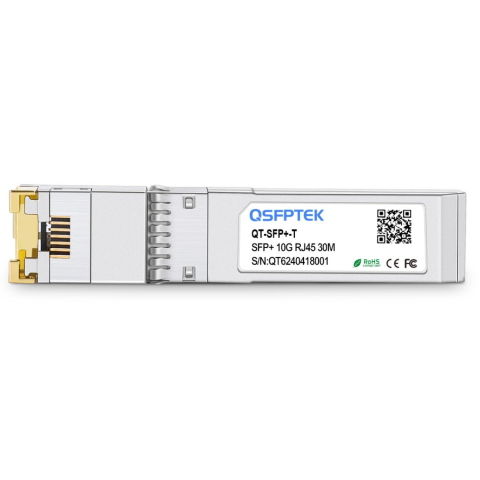 Qsfptek Newest 10Gbase-T Sfp+ Rj45 Transceiver Up To 30 M, 10G Sfp+ To Rj45 Module Copper Mini-Gbic With Realtek Chip For Cisco Sfp-10G-T-S, Ubiquiti 5051222457771