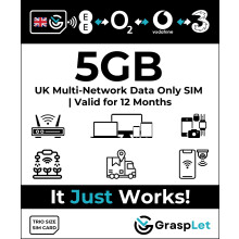 UK Multi-Network Data SIM Card | Automatically Selects the Strongest Network: EE, Three, O2, or Vodafone (5GB - 12 Months)