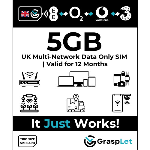 UK Multi-Network Data SIM Card | Automatically Selects the Strongest Network: EE, Three, O2, or Vodafone (5GB - 12 Months)
