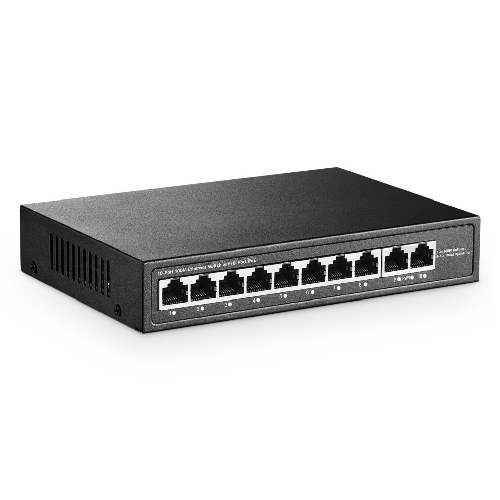 Yulinca 10 Port Mini Poe Switch With 8 Ports Poe+, 2 Fast Ethernet Uplink, 10/100Mbps, 120W 802.3Af/At Poe, Fanless Metal Plug & Play Poe+ Network 5051222457900