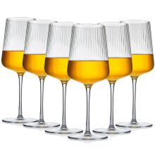 Wine Glasses Set of 6, Elegant Ribbed 17oz Crystal Glasses for Red and White Wine, Weddings and Parties