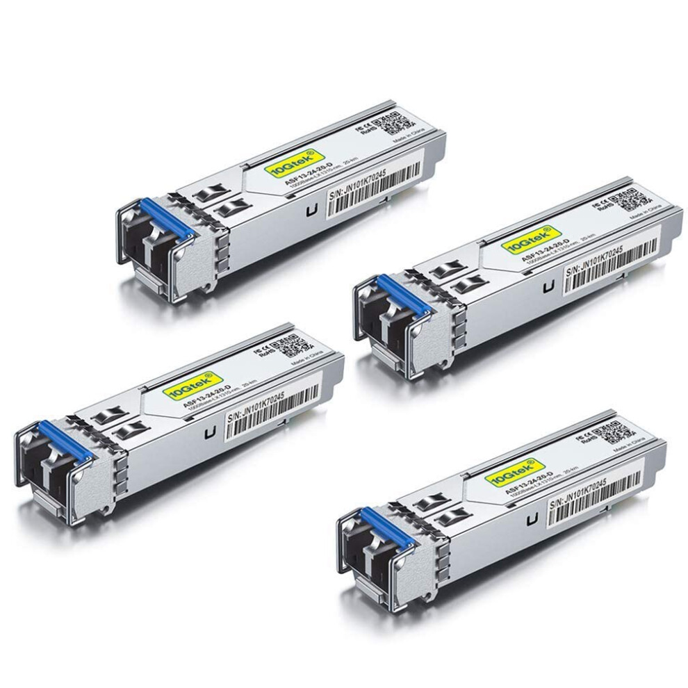 [4 Pack] 1G Sfp Lx Lc Singlemode Module 10Km, 1000Base-Lx Mini-Gbic Transceiver Compatible For Cisco Glc-Lh-Smd, Meraki, Ubiquiti Unifi Uf-Sm-1G, 5051222461396