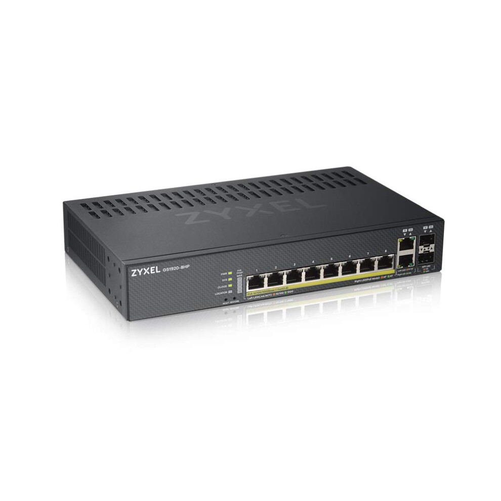 Zyxel 8-Port Gigabit Ethernet Smart-Managed Poe+ Switch | 130 Watt Budget | 2X Gigabit Combo Ports | Hybrid Cloud Mode [Gs1920-8Hpv2] 5051222459393