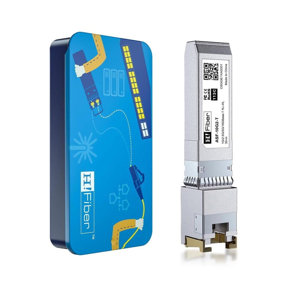 10Gb Sfp+ Rj45 Transceiver, 10Gbase-T Sfp+ Ethernet Module Support 10G/5G/2.5G/1.25G, Marvell 113C-Chip, Compatible With Cisco Sfp-10G-T-S, Ubiquiti 5051222458426