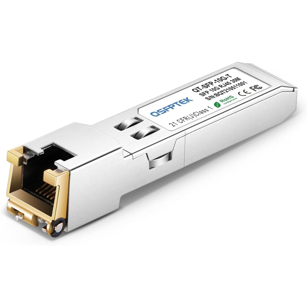 Qsfptek 10Gbase-T Sfp+ Rj45 30M, 1.25/2.5/5/10G-T Copper Module Sfp+ Transceiver Mini-Gbic For Cisco Sfp-10G-T-S, Ubiquiti Uf-Rj45-10G, Netgear, 5051222459072