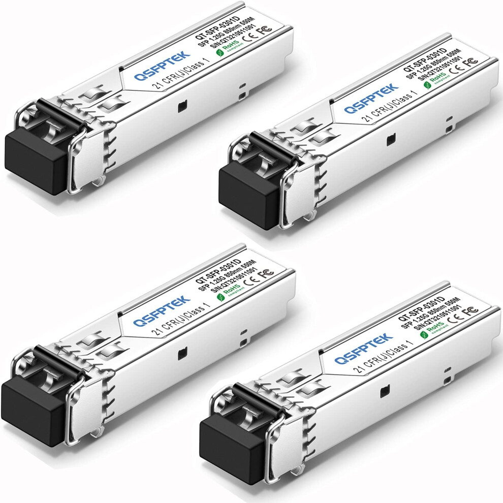 Qsfptek 4Pack 1000Base-Sx Transceiver Gigabit Multimode Sfp To Lc Module, Mmf 850Nm,550M,Dom, Mini-Gbic For Cisco Glc-Sx-Mmd, Meraki Ma-Sfp-1Gb-Sx, 5051222458716