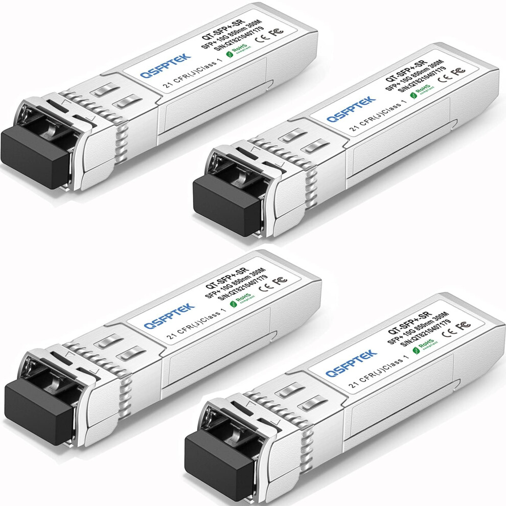 Qsfptek 4Pack 10G-Sr Sfp+ 850Nm 300M Module 10Gbase-Sr Multimode Lc Sfp+ Transceiver For Cisco Sfp-10G-Sr, Ubiquiti Uf-Mm-10G, Netgear, Mikrotik, 5051222458662