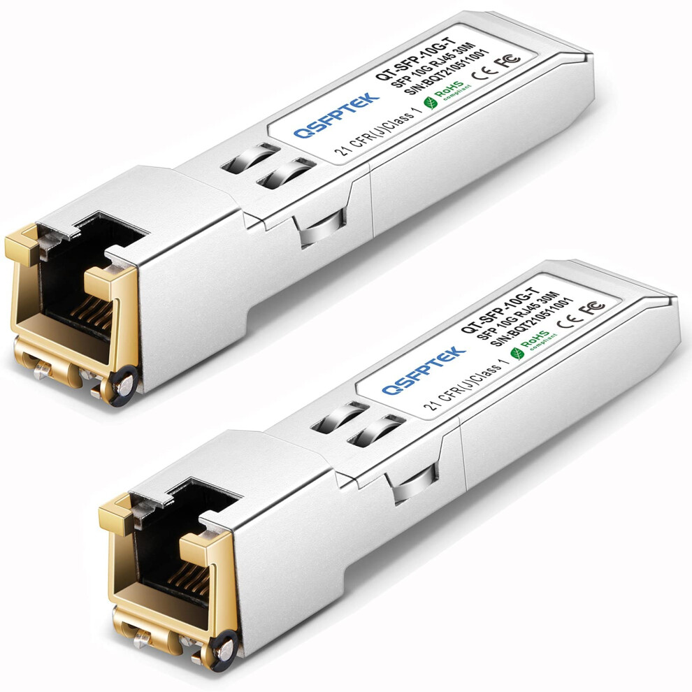 Qsfptek (2Pack 10Gbase-T Sfp+ To Rj45, 1.25G/2.5G/5G/10Gb Rj45 Copper Mini-Gbic Transceiver For Cisco Sfp-10G-T-S, Ubiquiti Uf-Rj45-10G, Netgear, 5051222458709