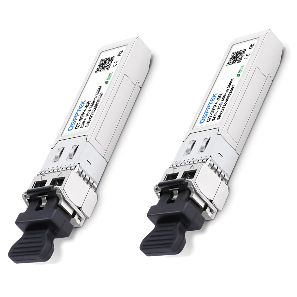 Qsfptek 2Pack 10G-Sr Sfp+ 850Nm 300M Module 10Gbase-Sr Multimode Lc Sfp+ Transceiver For Cisco Sfp-10G-Sr, Ubiquiti Uf-Mm-10G, Netgear, Mikrotik, 5051222458686