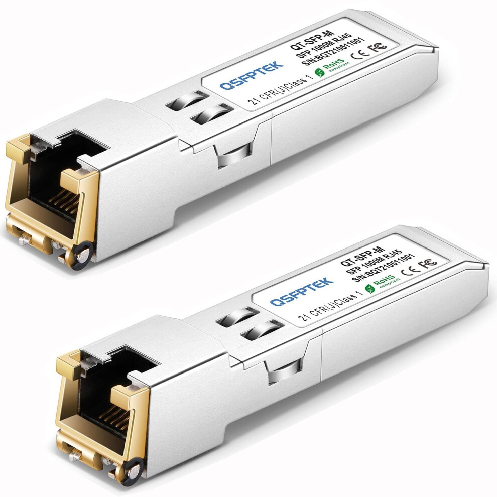 Qsfptek 2Pack 1000Base-T Rj45 Copper Sfp Transceiver, Sfp To Rj45 Sfp 1G Sfp-T Module For Cisco Glc-T/Sfp-Ge-T, Ubiquiti Uf-Rj45-1G, Meraki 5051222458679