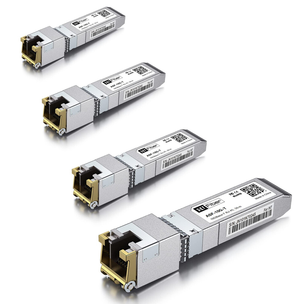 4-Pack 10Gb Sfp+ Rj45 Transceiver, 10Gbase-T Sfp+ Ethernet Module Support 10G/5G/2.5G/1.25G, Marvell 113C-Chip, Compatible With Cisco Sfp-10G-T-S, 5051222458365