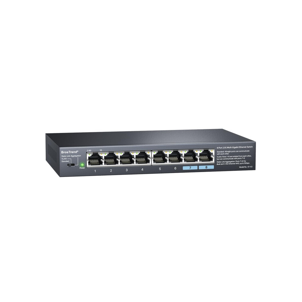 Brostrend 8 Port 2.5Gb Switch, Unmanaged Network Switch Supports Static Link Aggregation & Vlan Ideal For Gaming Nas Pc, Ethernet Splitter Plug & Play 5051222459454
