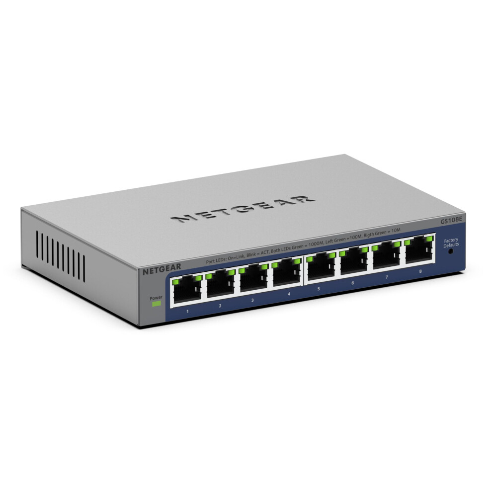 Netgear (Gs108ev4) 8-Port Smart Managed Gigabit Switch (Up To 2000 Mbps, Plug-And-Play, Configurable With German Gui, Vlan, Qos/Dos, Igmp Snooping,