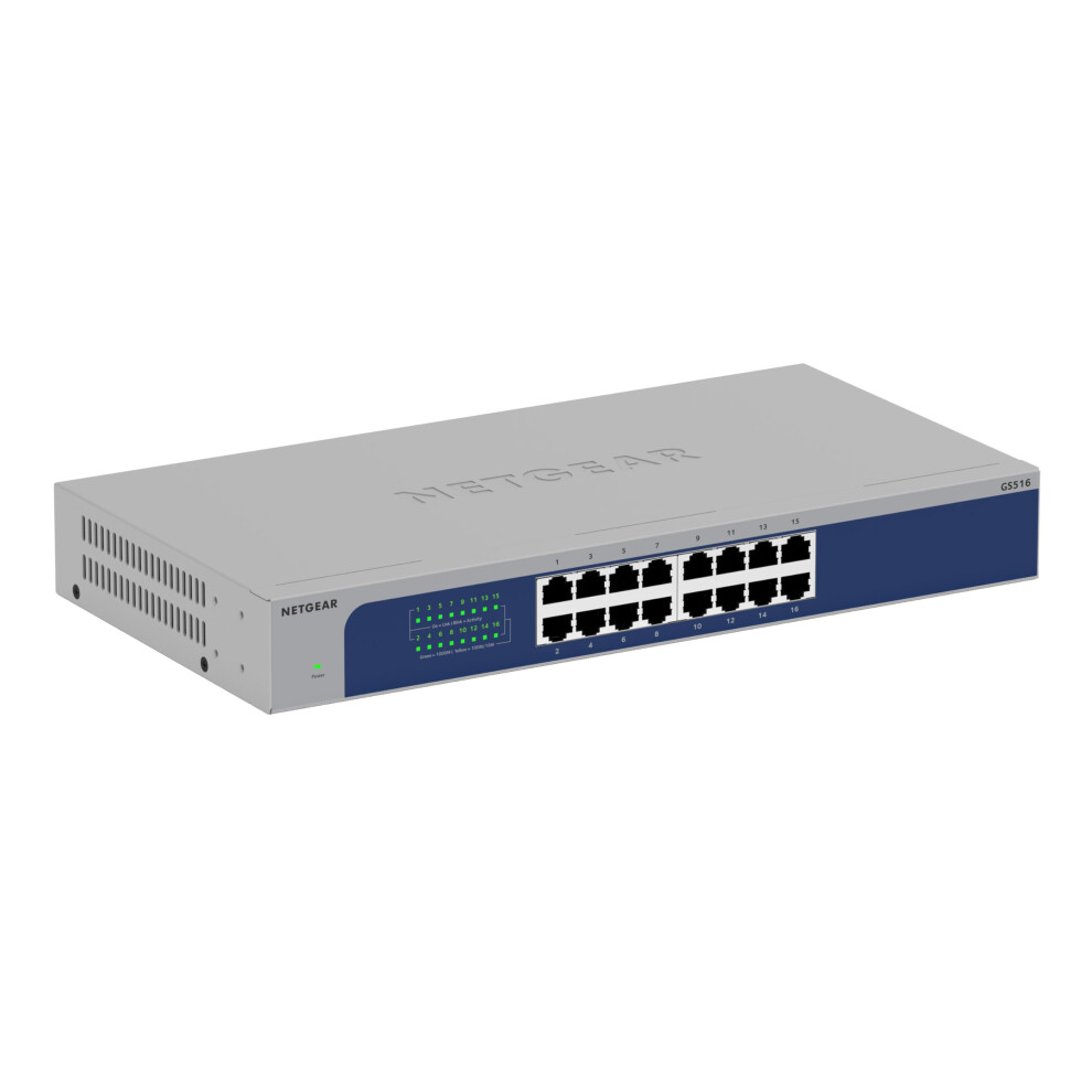 Netgear 16-Port Gigabit Ethernet Unmanaged Switch Gs516, Desktop, Wall Or Rackmount