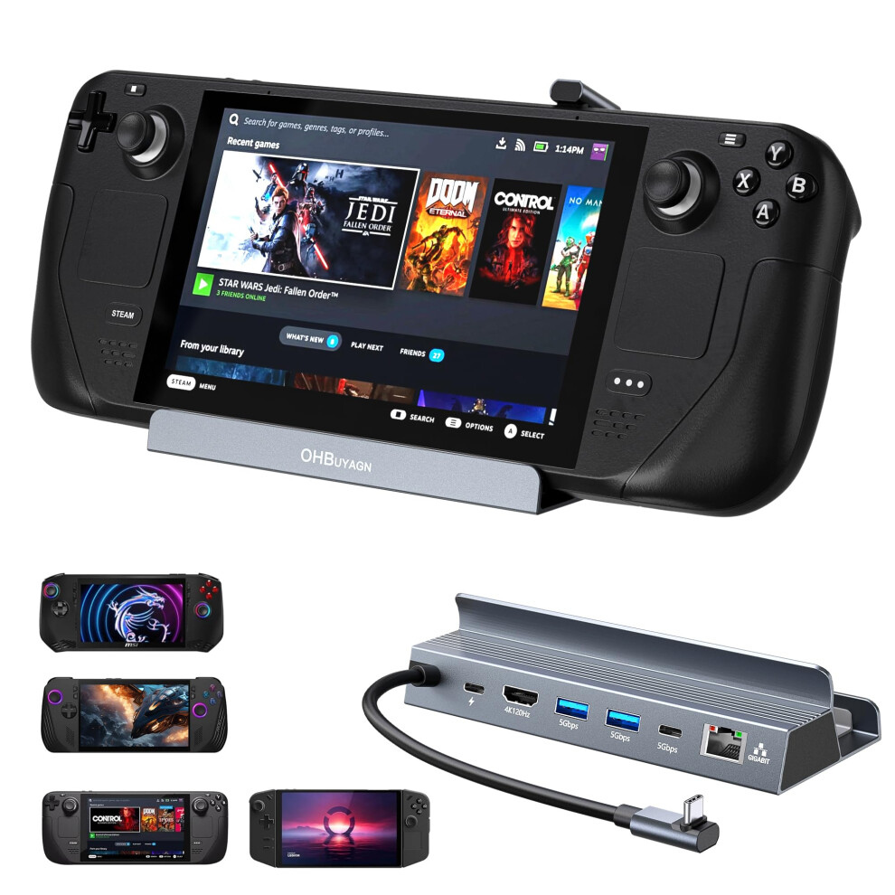 Ohbuyagn Steam Deck Dock, 6-In-1 Docking Station With 4K@120Hz 2K@144Hz Hdmi 2.1, Gigabit Ethernet, Usb A & C 3.0, 100W Pd 3.0 Fast Charging, 5051222462904
