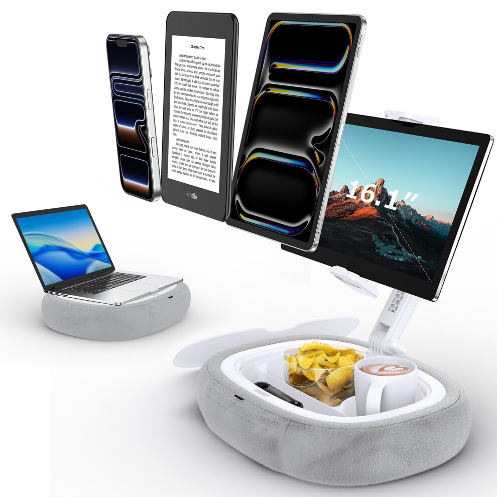 Tryone Tablet Pillow Holder & Laptop Stand : Lap Adjustable Ipad Holder With Snack Bowl,Soft Plush Pillow & 360? Rotating Detachable Support Arm For 5051222462881