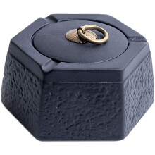 Ceramic Ashtray with Windproof Lid for Outdoor Patio, Hexagonal Geometric Design, Easy Clean
