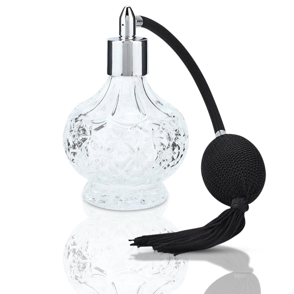 80ml Vintage Glass Perfume Atomizer, Refillable Crystal Spray Bottle with Tassel for Women
