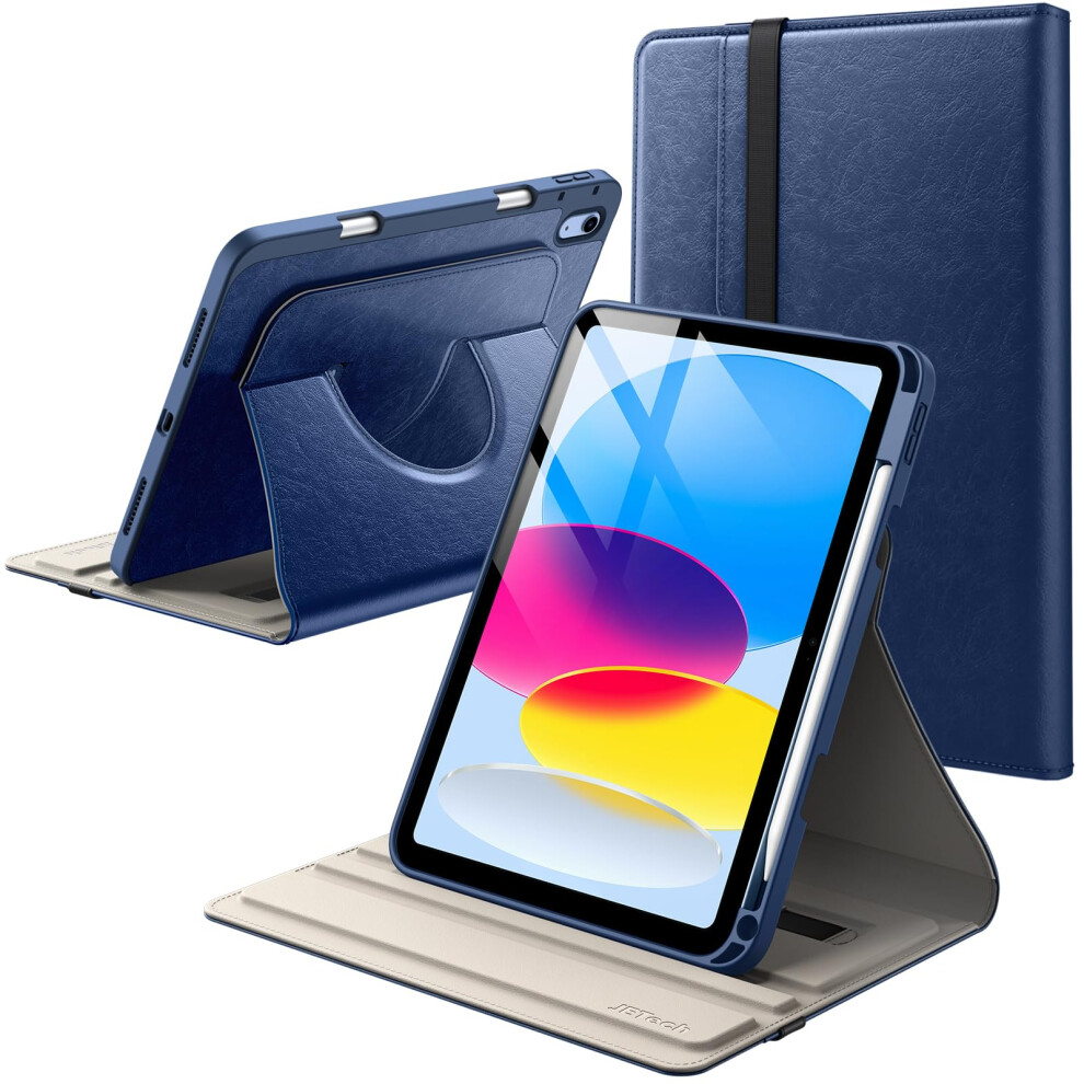 Jetech Rotating Case For Ipad (A16) 11Th/10Th Generation (2025/2022) With Pencil Holder, 360 Degree Rotation Pu Leather Folio Protective Cover (Navy) Blue 5051222466858