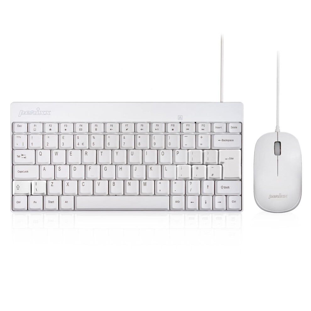Perixx Periduo-212 Wired Mini Keyboard And Mouse Combo, 12 Multimedia Keys, Uk Layout, 80-Key, 1000 Dpi, White 5051222470107