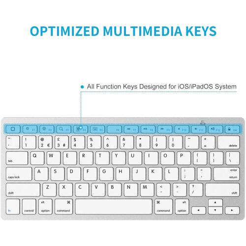 OMOTON Bluetooth Wireless Keyboard for iOS Compatible with iPad Pro/Air/Mini, iPhone and More, UK QWERTY Keyboard Layout, Silver 1