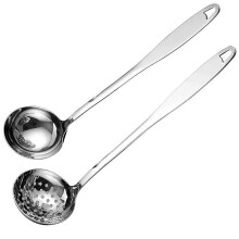 Stainless Steel Soup Ladle Set Heavy Duty Large Capacity Long Handle Hot Pot Colander 2PCS