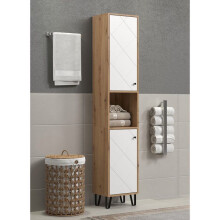 Hoher Schrank - TRENDTEAM - Serie Touch - Weiß/Braun - 36 cm - 191 cm Höhe