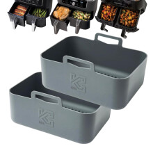 Kitchen Curated 2 pcs Silicone Air Fryer Liners, Ninja Air Fryers AF400UK AF451UK AF500UK Dual Baskets, 9.5L Foodi Max Accessories, T17088, Reusable
