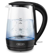 BELLA 1.7 Liter Glass Electric Kettle, Quickly Boil 7 Cups of Water in 6-7 Minutes, Soft Blue LED Lights Illuminate While Boiling, Cordless Portable